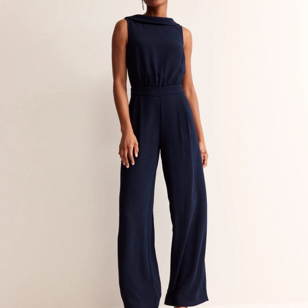 Boden Navy Sleeveless Wide-Leg Jumpsuit